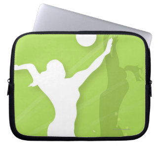 Silhouette von zwei Volleyballspielerinnen Laptopschutzhülle