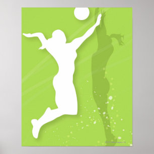 Silhouette von zwei Volleyballspielerinnen Poster