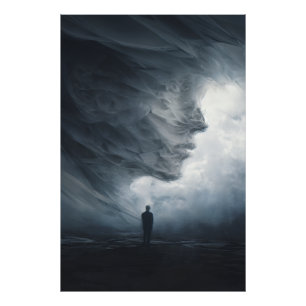 Silhouette vor kolossalem Nebelgesicht Fotodruck