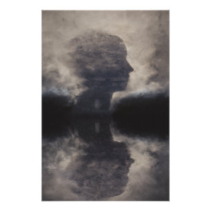 Silhouette vor kolossaler Nebelgesicht Poster