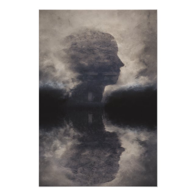 Silhouette vor kolossaler Nebelgesicht Poster (Vorderseite)