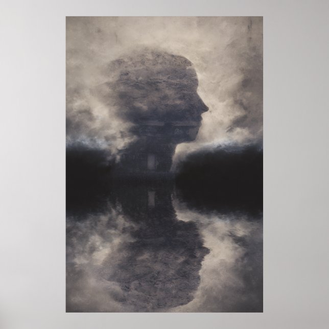 Silhouette vor kolossaler Nebelgesicht Poster (Vorne)