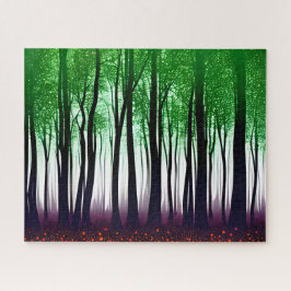 Silhouette Wald mit grünen Blätter Lila Boden Puzzle