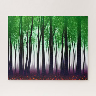 Silhouette Wald mit grünen Blätter Lila Boden Puzzle