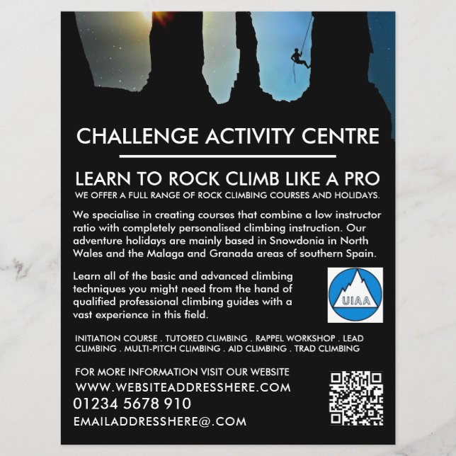 Silhouette, Wandern und Klettern Advert Flyer (Vorne)