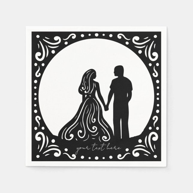 Silhouette Wedding Couple Black Paper Servietten (Vorderseite)