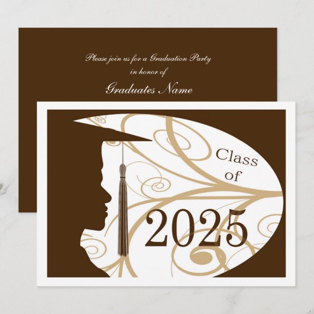 Silhouette White/Brown Man 2025 Graduation Party Einladung (Vorne/Hinten)