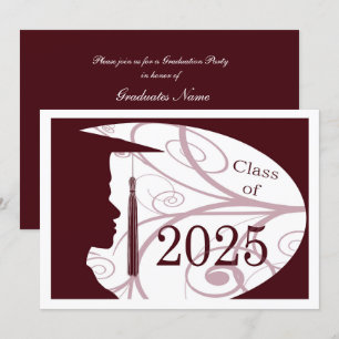 Silhouette White/Maroon Man 2025 Graduation Party Einladung