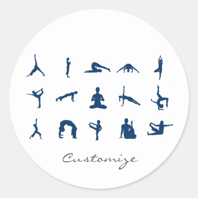 Silhouette Yoga Posen Thunder_Cove Runder Aufkleber (Vorderseite)