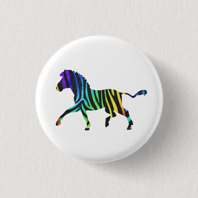 Silhouette Zebra Black und Regenbogen Button (Vorderseite)