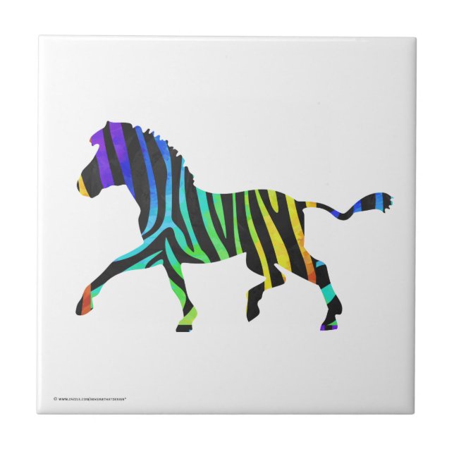 Silhouette Zebra Black und Regenbogen Fliese (Vorderseite)