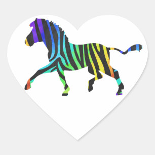 Silhouette Zebra Black und Regenbogen Herz-Aufkleber