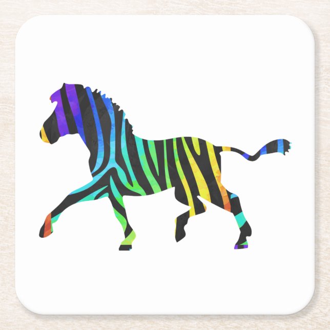 Silhouette Zebra Black und Regenbogen Rechteckiger Pappuntersetzer (Vorderseite)