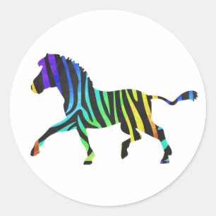 Silhouette Zebra Black und Regenbogen Runder Aufkleber