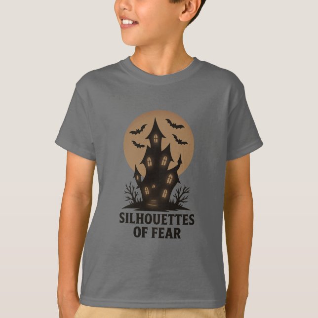 Silhouetten der Angst - Spuk häusliches Halloween T-Shirt (Vorderseite)