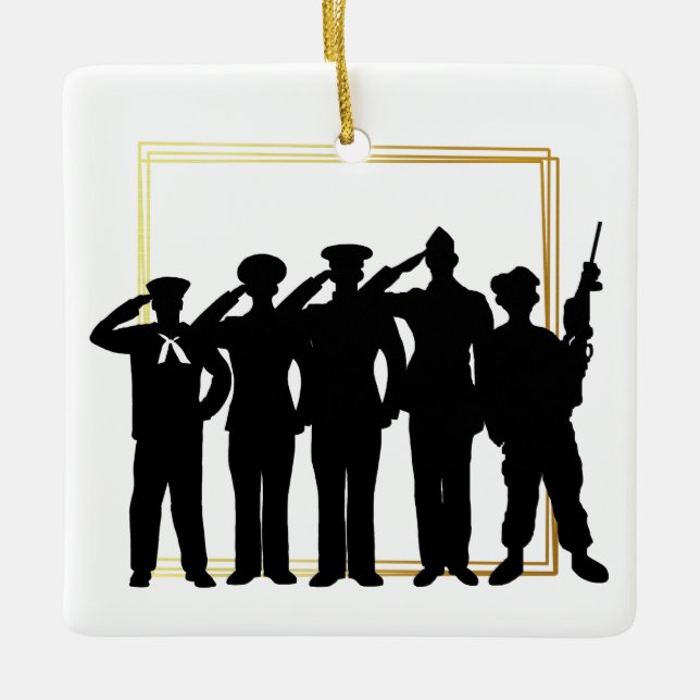 Silhouetten der Streitkräfte Weihnachtsfeier Keramikornament (Vorderseite)