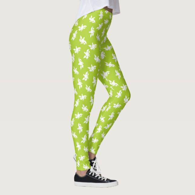 Silhouetten der White Marigold-Blume über Leaf Gre Leggings (Rechts)