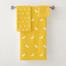 Silhouetten kleiner weißer Bananen auf Gelb Badhandtuch Set