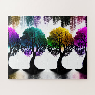 Silhouetten mit Pastellfarbenblättern Puzzle