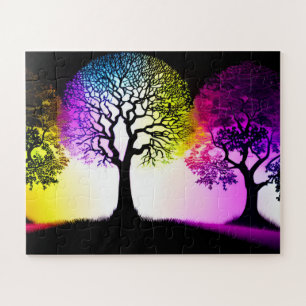 Silhouetten mit Rainbow Sky Flare Puzzle