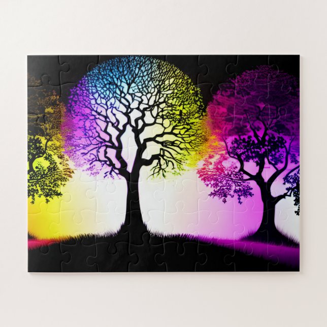 Silhouetten mit Rainbow Sky Flare Puzzle (Horizontal)