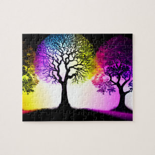 Silhouetten mit Regenbogenflare Puzzle