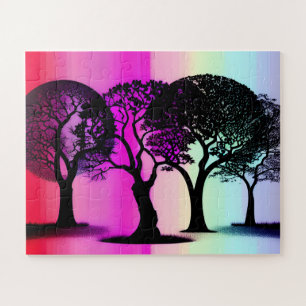 Silhouetten mit rosa pastellfarbenem Hintergrund Puzzle
