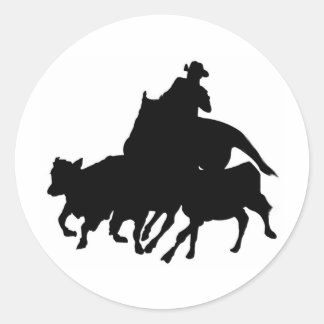 Silhouetten - Pferde - Team Penning Runder Aufkleber