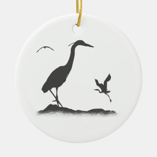 Silhouetten von Great Blue Heron Keramikornament (Vorne)