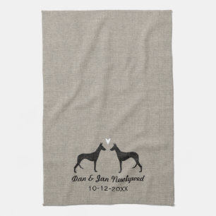 Silhouetten von Podenco Ibicenco mit Herz Geschirrtuch