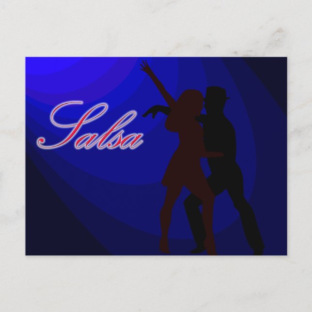Silhouetten von Salsa Tänzern mit blauem Hintergru Postkarte (Vorderseite)