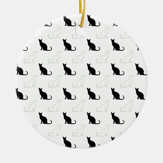Silhouetten von Schwarz-Weiß-Katzen Keramik Ornament (Vorne)