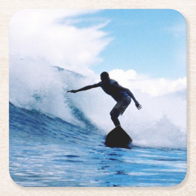 Silhouettierter Surfer Rechteckiger Pappuntersetzer (Vorderseite)