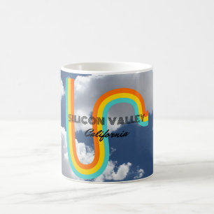 Silicon Valley Kalifornien Retro-Regenbogen und Wo Kaffeetasse