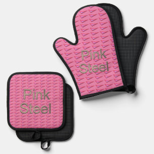 Siliconofen aus rosa Stahl Mitt Topfhalter Set