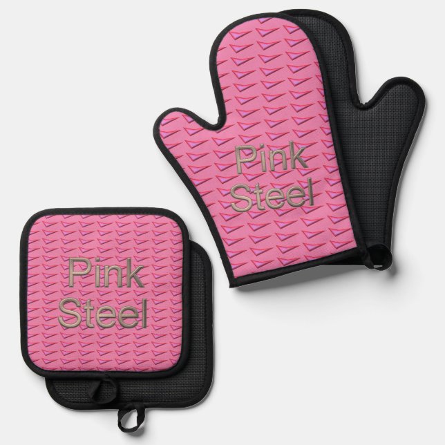 Siliconofen aus rosa Stahl Mitt Topfhalter Set (Vorderseite/Rückseite)
