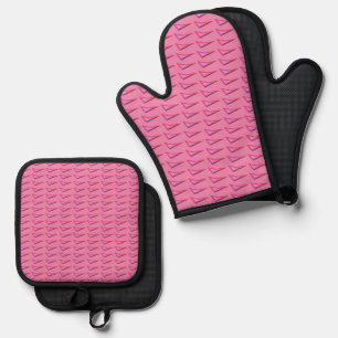 Siliconofen aus rosa Stahl Mitt Topfhalter Set