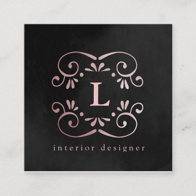 Silk Black Rose Gold Imitate Folie geblüht Monogra Quadratische Visitenkarte (Vorderseite)