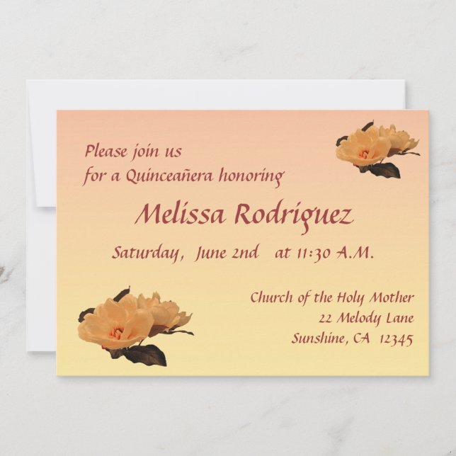 Silk Blumen Quinceanera Einladung (Vorderseite)