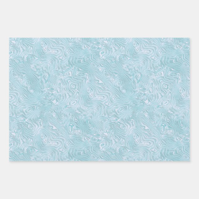 Silk Moire Kleines Muster in Helles Aqua Geschenkpapier Set (Vorderseite)