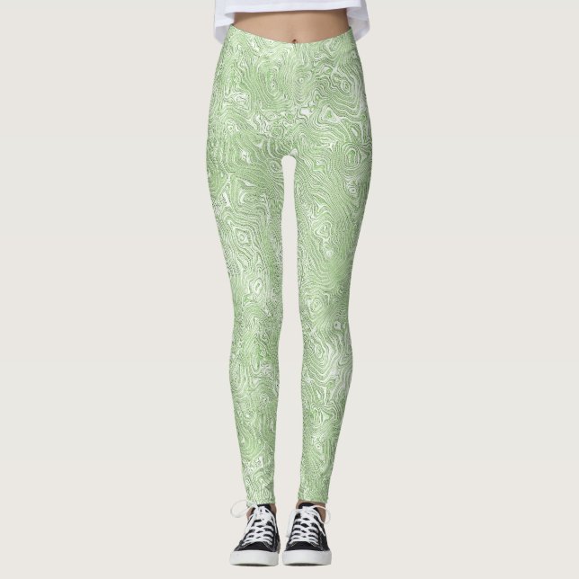 Silk Moire Kleines Muster in Limettengrün Leggings (Vorderseite)
