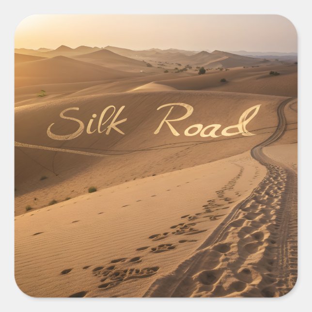 Silk Road Desert Landscape Typography Art Quadratischer Aufkleber (Vorderseite)