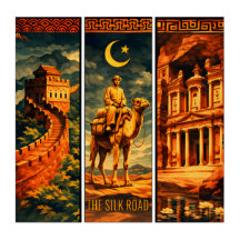 Silk Road-Great Wall,Camel & Petra- Vintage Gouach