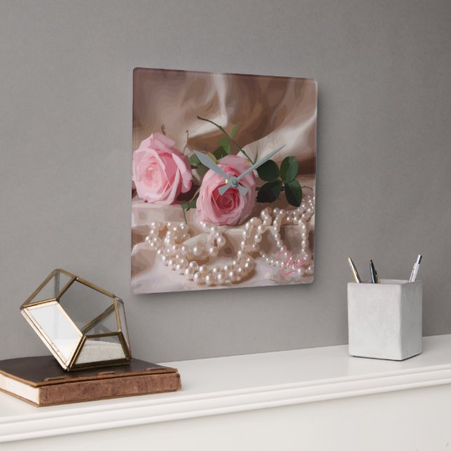 Silken-Rose Quadratische Wanduhr (Büro)