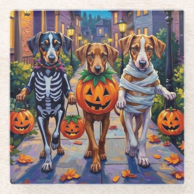 Silken Windhound Dogs in Halloween Costumes Glasuntersetzer (Vorderseite)