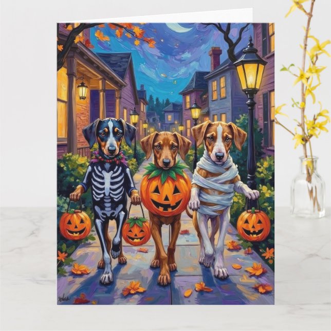 Silken Windhound Dogs in Halloween Costumes Karte (Gelbe Blume)