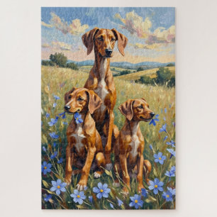Silken Windhound Kornblumen-Wiesen-Kunst Puzzle