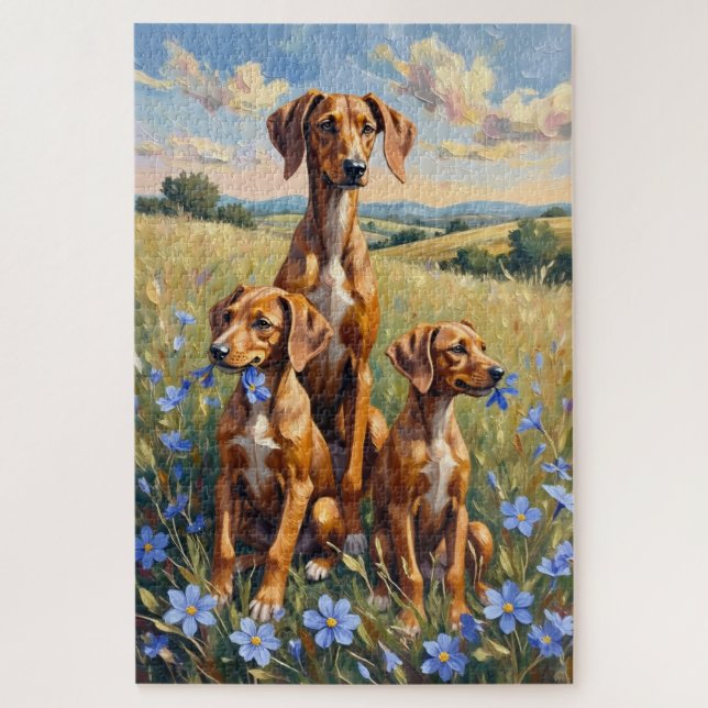 Silken Windhound Kornblumen-Wiesen-Kunst Puzzle (Vertikal)
