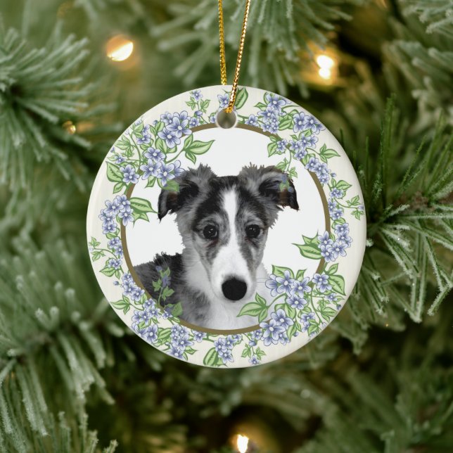 Silken Windhound Puppy Keramik Ornament (Baum)