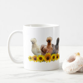 Silkie Bantam Chicken Trio und Sonnenblumen Kaffeetasse